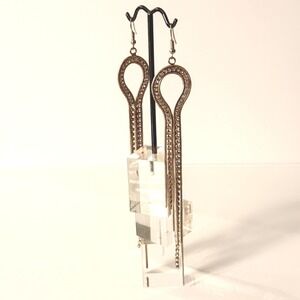 Drop Earrings Rose Gold Tone Rhinestone Fringe Designer Inspired Statement